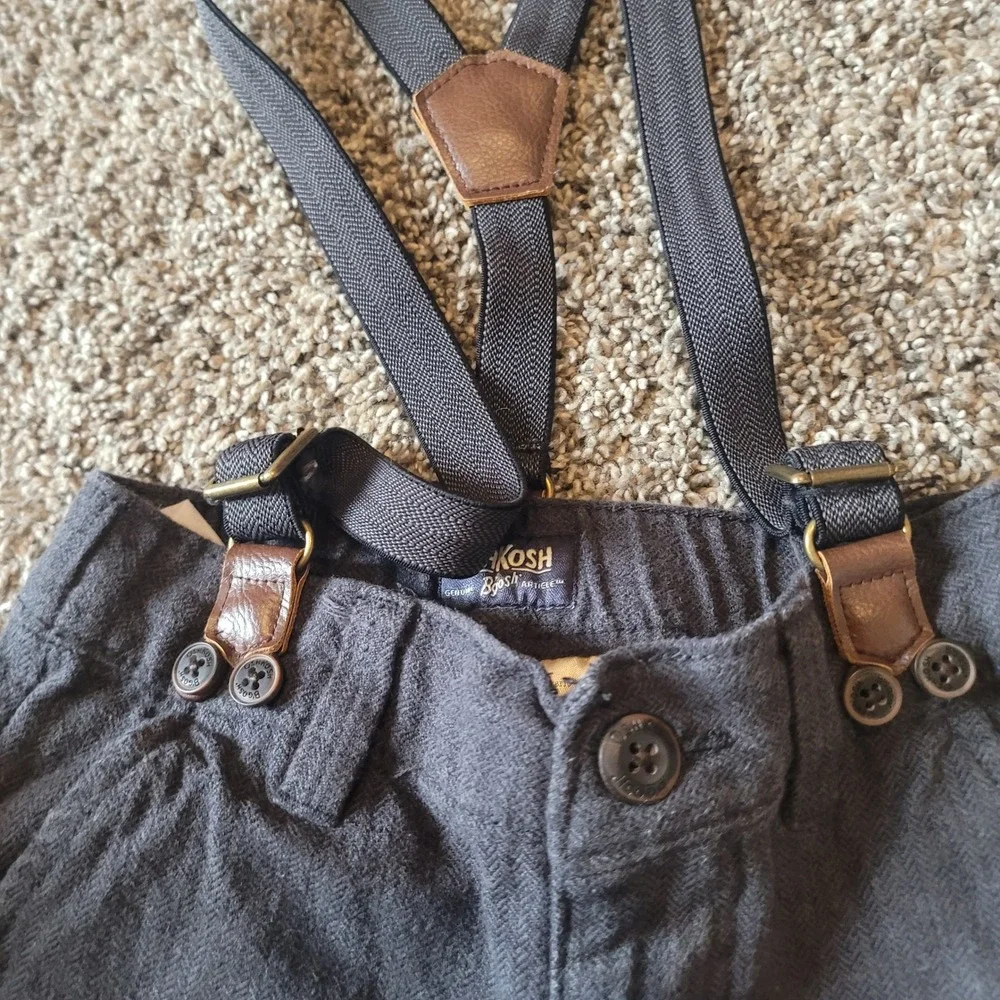 OshKosh‎ B'gosh Boys 5T Suspender Pants Charcoal Grey Cotton Dress Pants